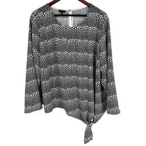 Talbots Plus Size 3X Black White Formal Business Blouse Shirt Top Long Sleeve